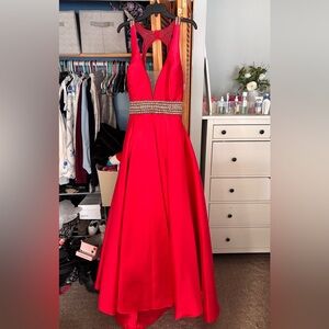 Camille La Vie Red Gown with Embellished Waist
